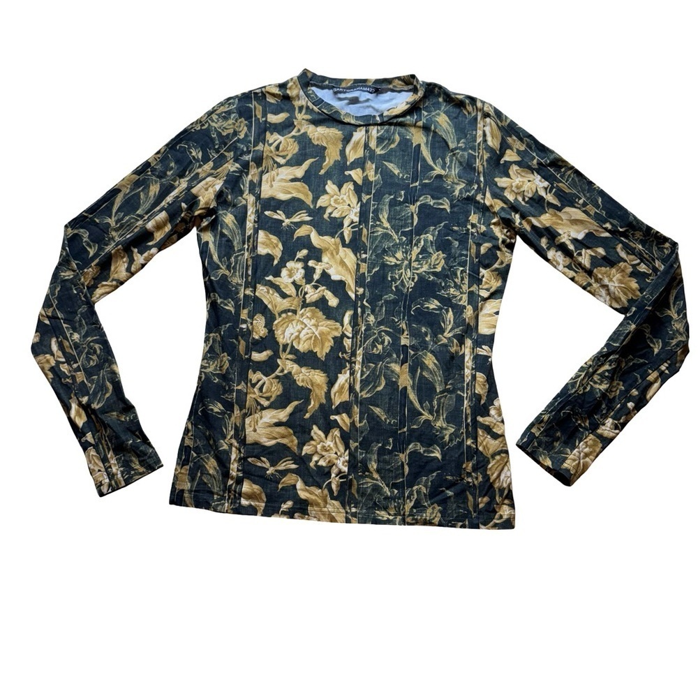 Elegant Floral Long Sleeve Top - Black and Gold